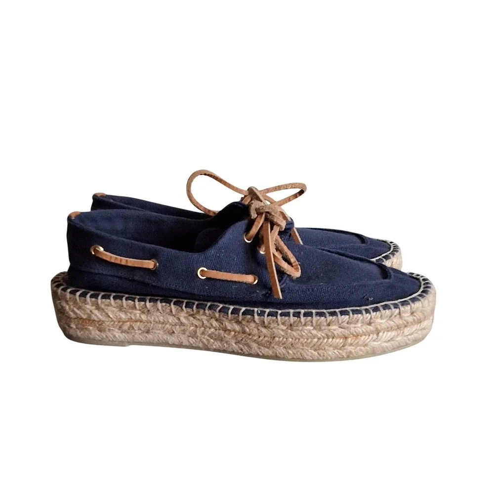 Tory Burch Women 8 Blanton Boat Espadrille‎ Shoes Lace Up Coastal Grandma NWOB